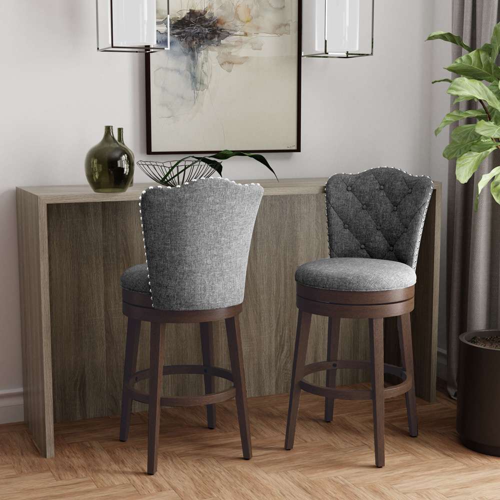 Hillsdale Furniture - Edenwood Wood Bar Height Swivel Stool, Chocolate with Smoke Gray Fabric - 5945-831 veiw 4