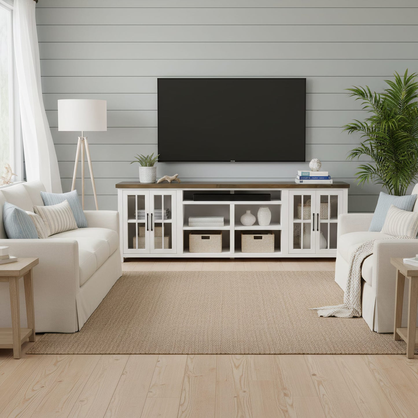 Legends Furniture - Bridgevine Home 96 in. Whitewash and Barnwood Finish Solid Wood TV stand - HT1211.BJW view 5