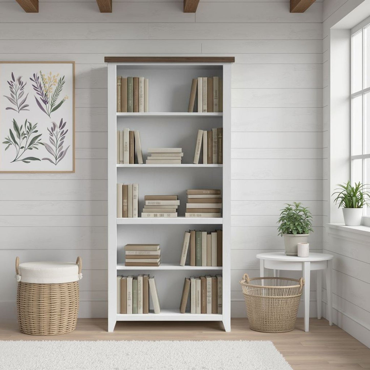 Legends Furniture - Bridgevine Home 72 in. H x 33 in. W5-Shelf White Wash and Barnwood Finish Solid Wood Bookshelf - HT6672.BJW view 7