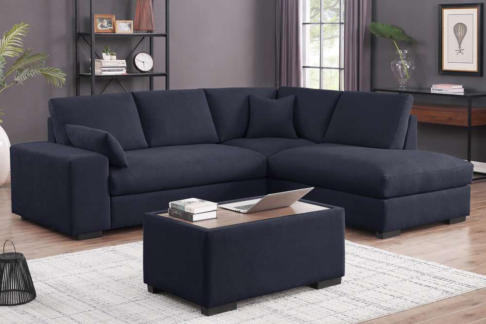 Lilola Home - Joshua 100inW Dark Gray Woven Fabric Sectional Sofa with Right Facing Chaise and Console Ottoman - 89291 veiw 6