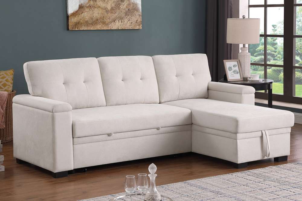 Lilola Home - Lucca II 84.5inW Beige Woven Fabric Reversible Sleeper Sectional Sofa with Storage Chaise - 81522 veiw 6