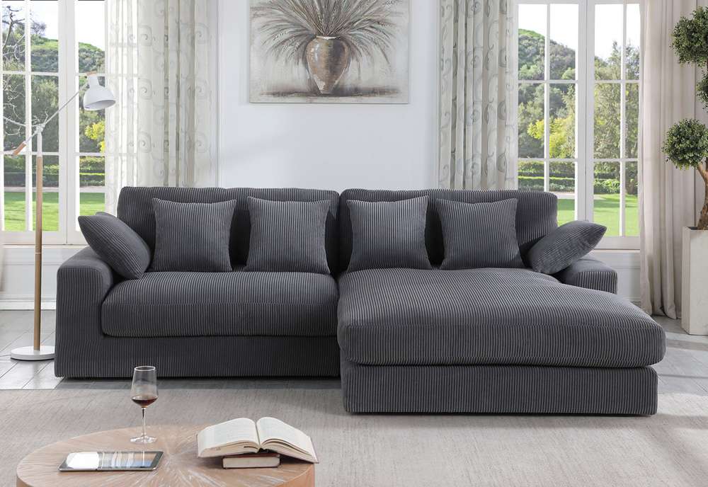 Lilola Home - Mystic Dark Gray Corduroy Reversible Sectional Sofa Chaise - 81337 veiw 6