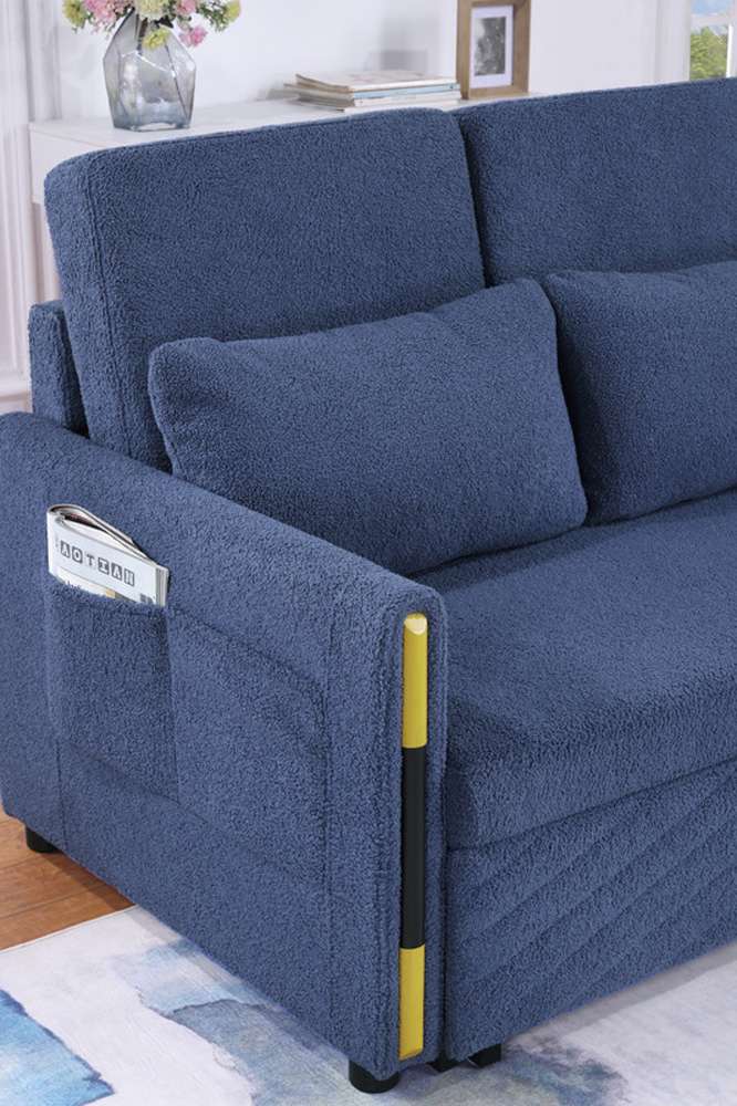 Lilola Home - Percy Navy Teddy Velvet Sleeper Loveseat with Side Pockets - 81357 veiw 6