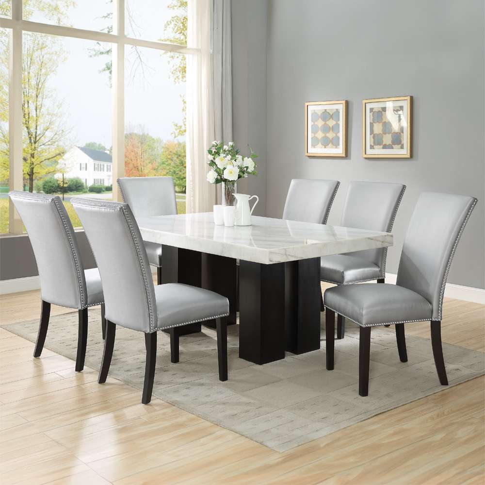 Steve Silver - Camila 7PC Rectangle Dining Set Silver Chair - White Table Top - CM420WBWTSSN7PC veiw 1
