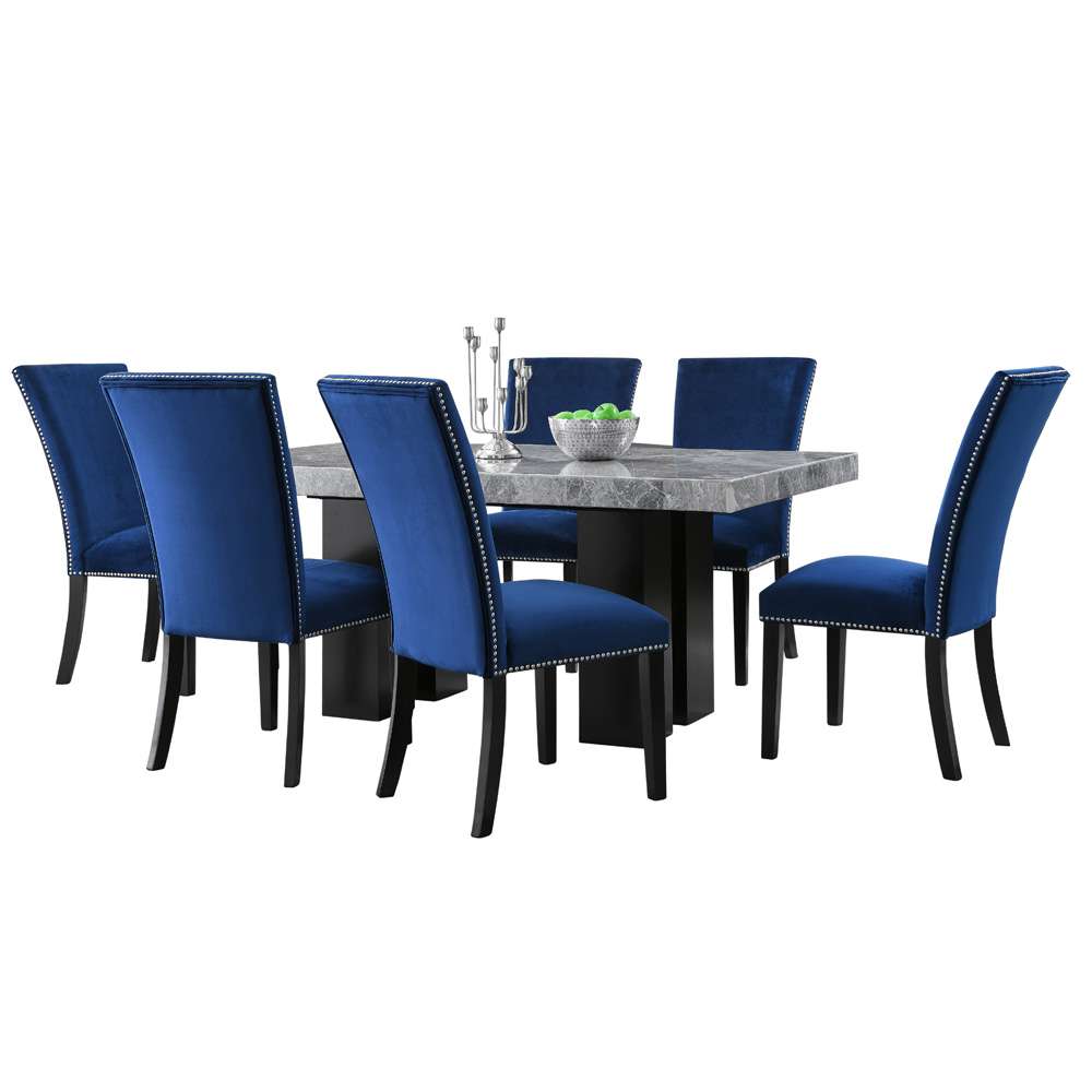 Steve Silver - Camila 7PC Rectangle Dining Set Blue Chair - Gray Table Top - CM420-D7PC-GB veiw 1