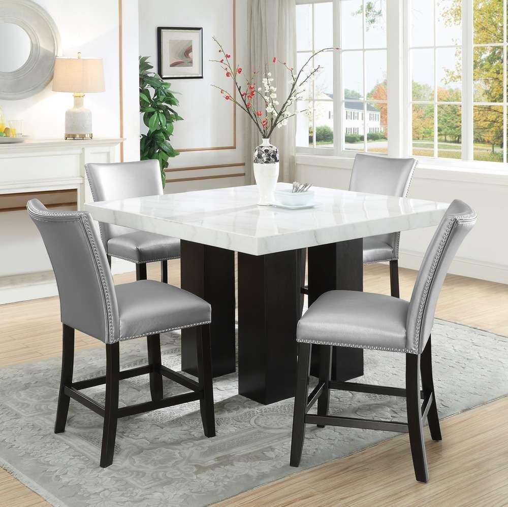 Steve Silver - Camila Square 5PC Counter Set Silver Chair - White Table Top - CM540-C5PC-S veiw 1