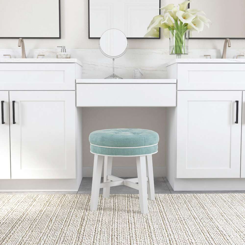 Hillsdale Furniture - Sophia Tufted Backless Vanity Stool, White with Spa Blue Fabric - 51008 veiw 4