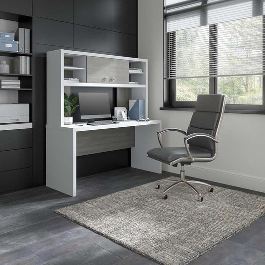 Bush Business Furniture - Echo 60W Credenza Desk with Hutch in Pure White and Modern Gray - ECH030WHMG veiw 2
