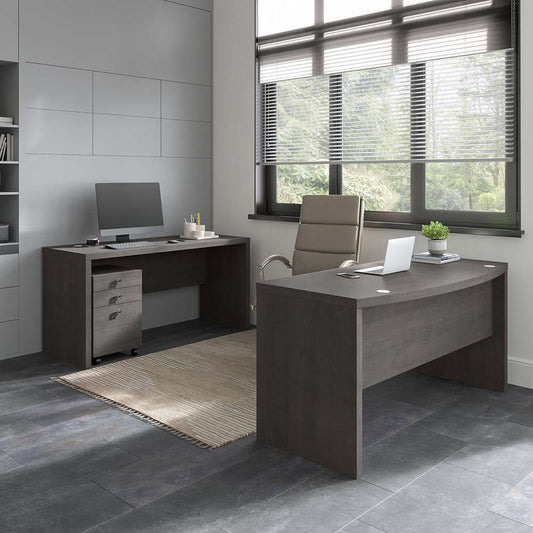 Bush Business Furniture - Echo Bow Front Desk and Credenza with Mobile File Cabinet in Charcoal Maple - ECH010CM veiw 2