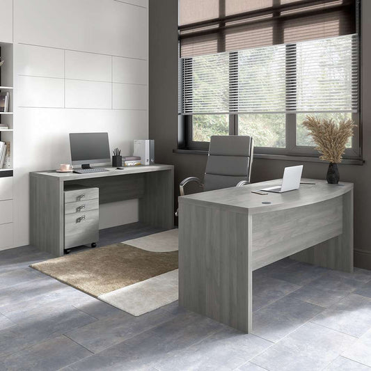 Bush Business Furniture - Echo Bow Front Desk and Credenza with Mobile File Cabinet in Modern Gray - ECH010MG veiw 2
