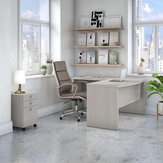 Bush Business Furniture - Echo L Shaped Bow Front Desk with Mobile File Cabinet in Gray Sand - ECH007GS veiw 2