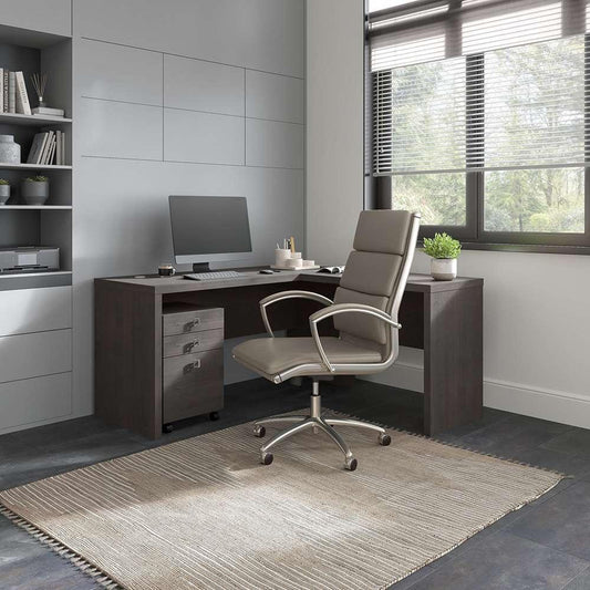 Bush Business Furniture - Echo L Shaped Desk with Mobile File Cabinet in Charcoal Maple - ECH008CM veiw 2