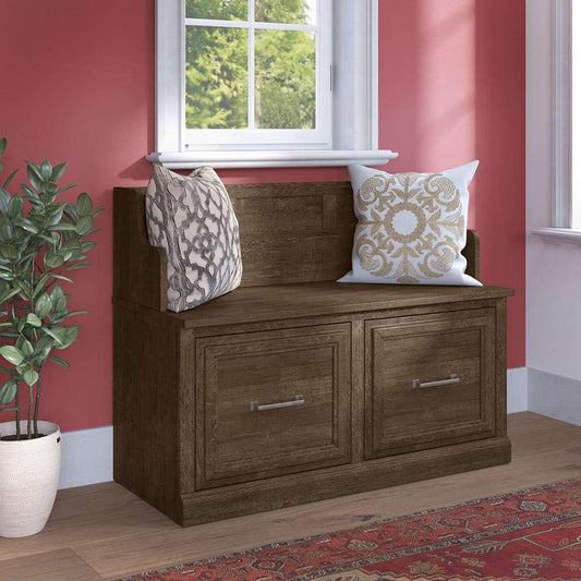 Bush Furniture - Woodland 40W Entryway Bench with Doors in Ash Brown - WDL005ABR veiw 2
