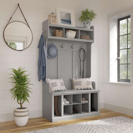 Bush Furniture - Woodland 40W Hall Tree and Shoe Storage Bench with Shelves in Cape Cod Gray - WDL002CG veiw 2