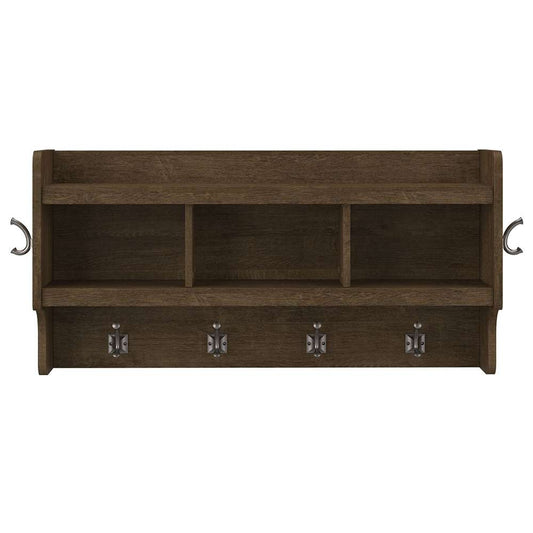Bush Furniture - Woodland 40W Wall Mounted Coat Rack with Shelf in Ash Brown - WDH340ABR-03 veiw 2