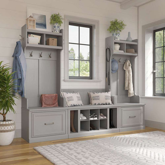 Bush Furniture - Woodland Entryway Storage Set with Hall Trees and Shoe Bench with Drawers in Cape Cod Gray - WDL012CG veiw 2