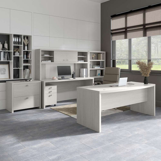 Bush Business Furniture - Echo 72W Bow Front Desk Set with Credenza, Hutch and Storage in Gray Sand - ECH055GS veiw 2