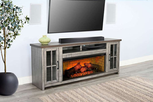 Sunny Designs - 76in Media Console with Electric Fireplace - K3662TA-76W veiw 2