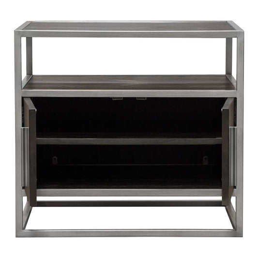 Diamond Sofa - Empire 2-Door End Table in Dark Brown Veneer w/ Hand brushed Silver Metal Frame - EMPIREETSL veiw 2