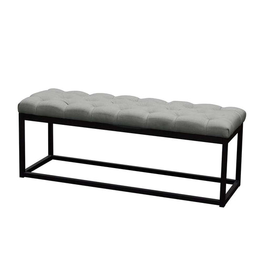 Diamond Sofa - Mateo Black Powder Coat Metal Small Linen Tufted Bench - Grey - MATEOBESGR veiw 2