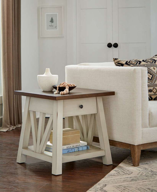 Emery Park - Pinebrook End Table in Prairie White Finish - I629-9140-PRW veiw 2
