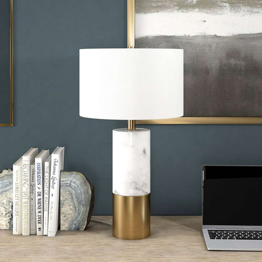 Hudson & Canal - Liana 24in Tall Table Lamp with Fabric Shade in Marble/Brass/White - TL2020 veiw 3