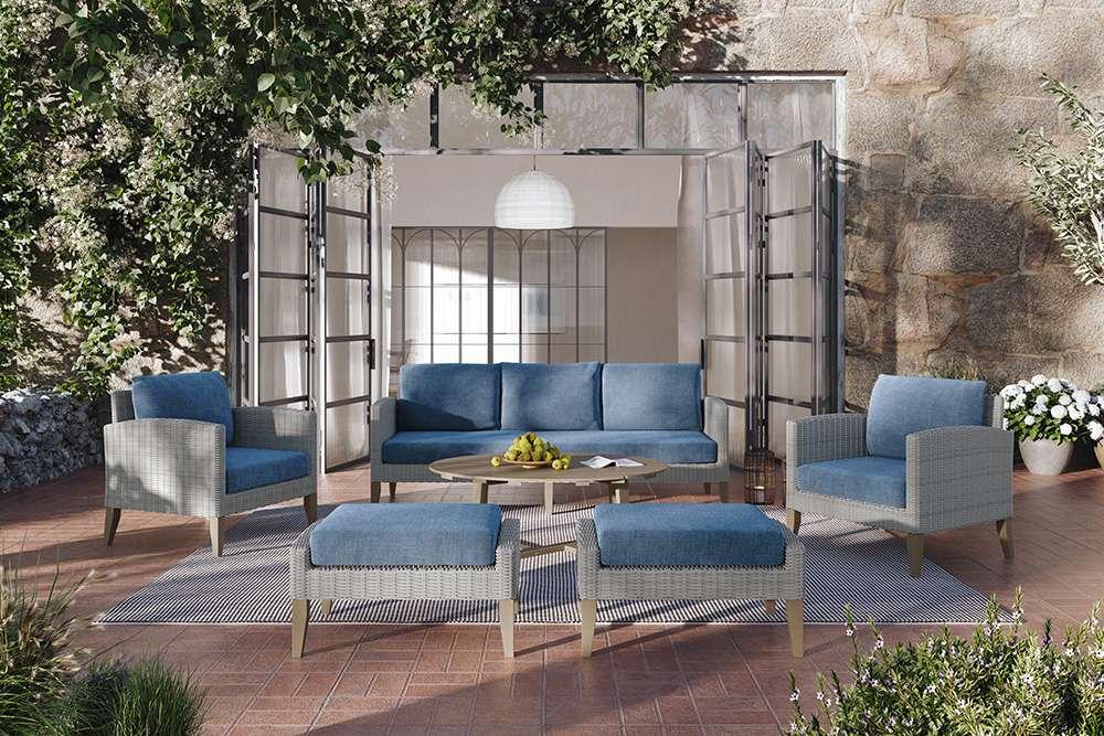 New Classic Furniture - Carezza 6 Piece Patio Set-Outdoor Sofa, 2 Outdoor Chairs, 2 Outdoor Ottomans & Outdoor Coffee Table-Blue - 60-852B-6P veiw 6