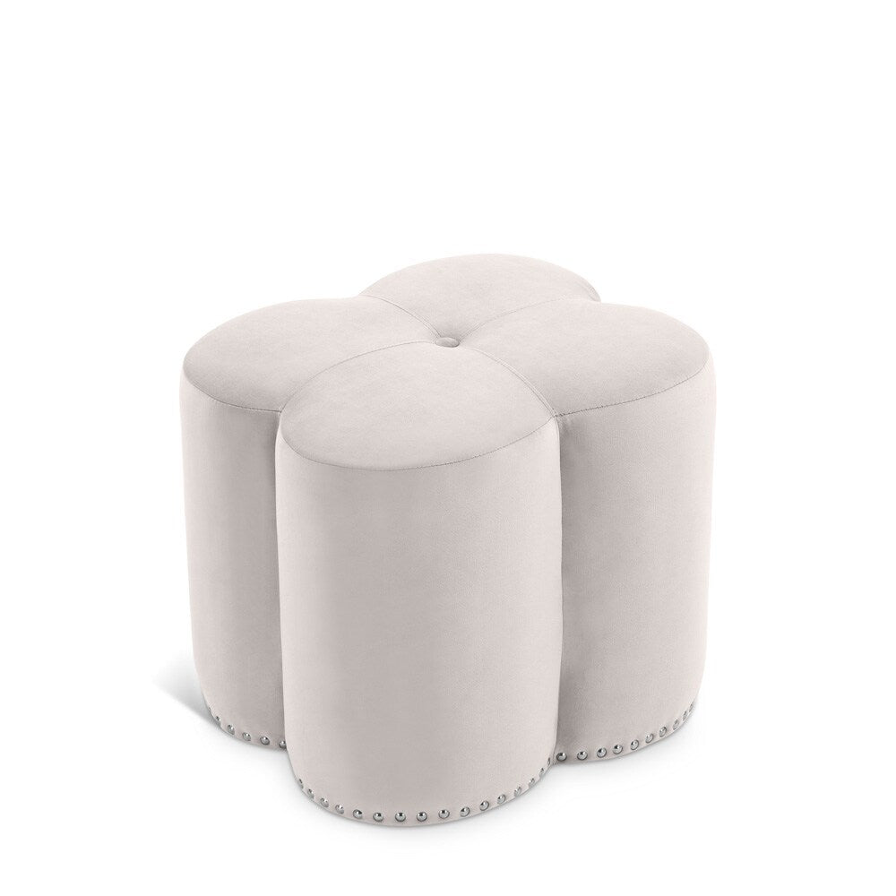 Meridian Furniture - Clover Cream Velvet Ottoman - 173Cream veiw 1