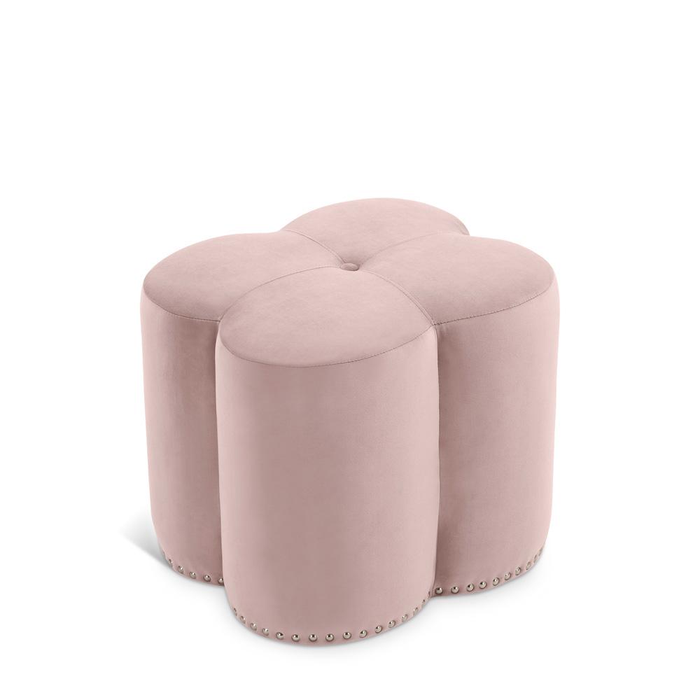 Meridian Furniture - Clover Pink Velvet Ottoman - 173Pink veiw 1