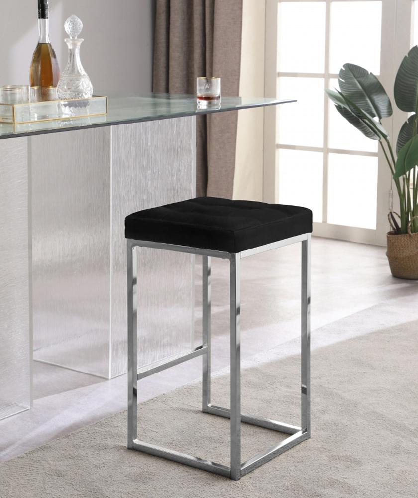 Meridian Furniture - Nicola Black Velvet Stool (Set of 2) - 904Black-C veiw 4