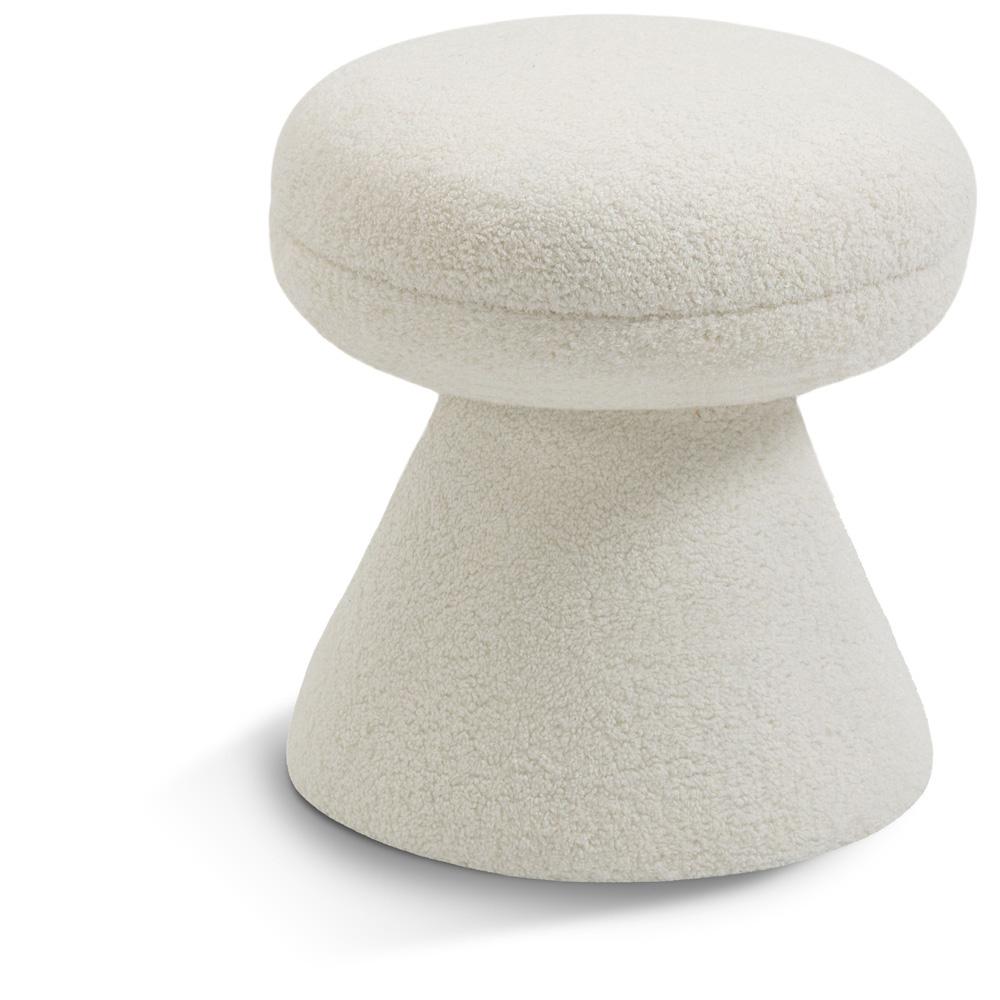 Meridian Furniture - Drum Cream Faux Shearling Teddy Fabric Ottoman/Stool - 195Cream veiw 1