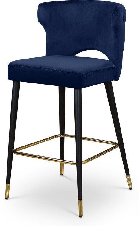 Meridian Furniture - Kelly Navy Velvet Stool (Set of 2) - 791Navy-C veiw 1