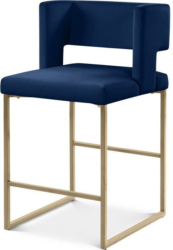 Meridian Furniture - Caleb Navy Velvet Counter Stool (Set of 2) - 969Navy-C veiw 1