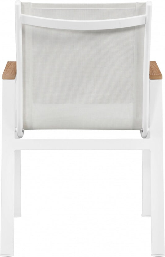 Meridian Furniture - Nizuc White Mesh Water Resistant Fabric Outdoor Patio Aluminum Mesh Dining Arm Chair (Set of 2) - 365White-AC veiw 2