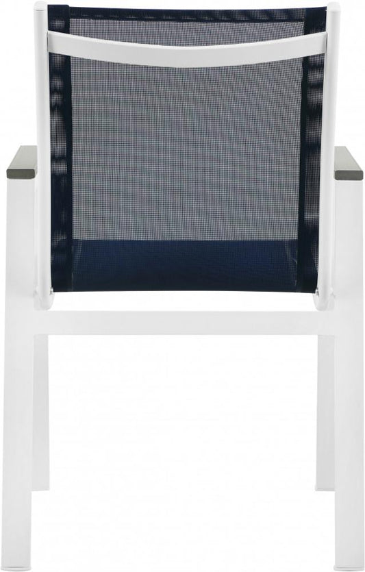 Meridian Furniture - Nizuc Navy Mesh Water Resistant Fabric Outdoor Patio Aluminum Mesh Dining Arm Chair (Set of 2) - 366Navy-AC veiw 2
