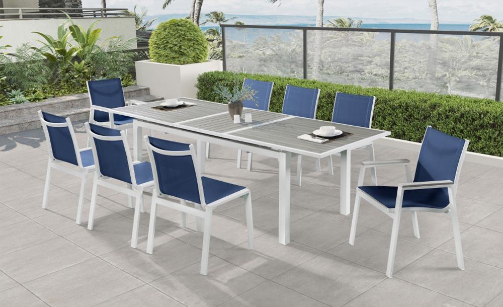 Meridian Furniture - Nizuc Navy Mesh Water Resistant Fabric Outdoor Patio Aluminum Mesh Dining Arm Chair (Set of 2) - 366Navy-AC veiw 5
