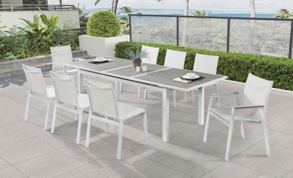 Meridian Furniture - Nizuc White Mesh Water Resistant Fabric Outdoor Patio Aluminum Mesh Dining Arm Chair (Set of 2) - 366White-AC veiw 5