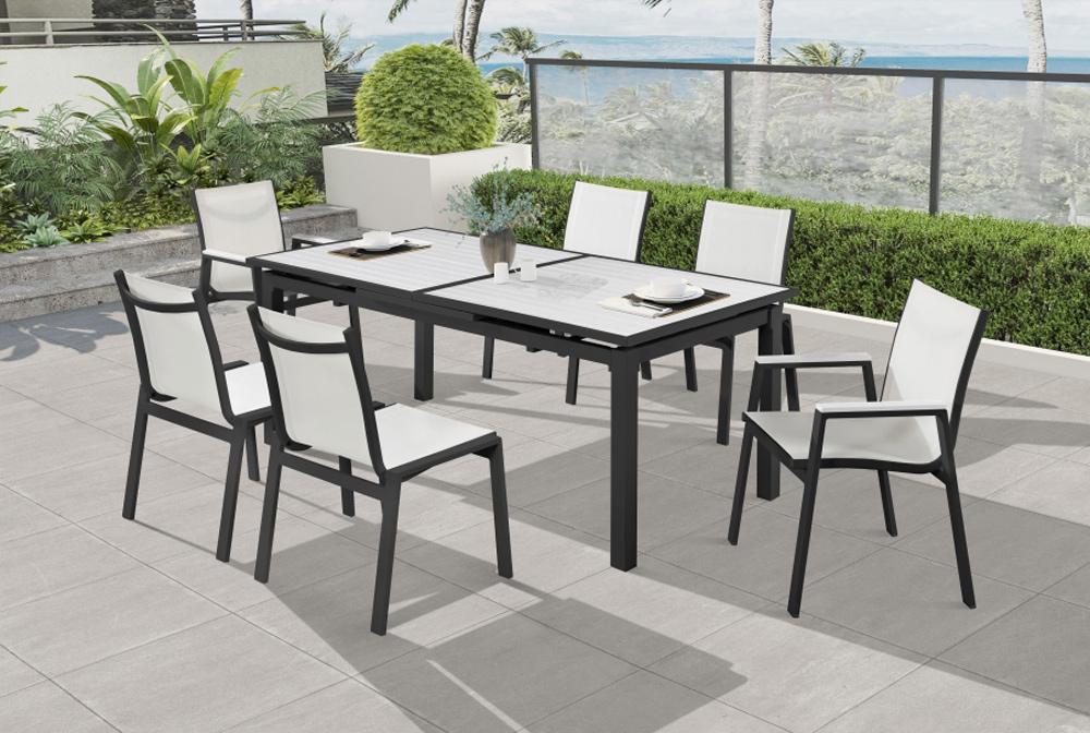 Meridian Furniture - Nizuc White Mesh Water Resistant Fabric Outdoor Patio Aluminum Mesh Dining Arm Chair (Set of 2) - 367White-AC veiw 6