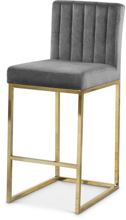 Meridian Furniture - Giselle Grey Velvet Stool - 781Grey-C veiw 1
