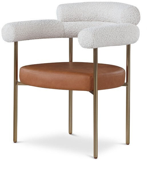 Meridian Furniture - Blake Cognac Vegan Leather / Cream Boucle Fabric Dining Chair (Set of 2) - 870Cognac-C veiw 1