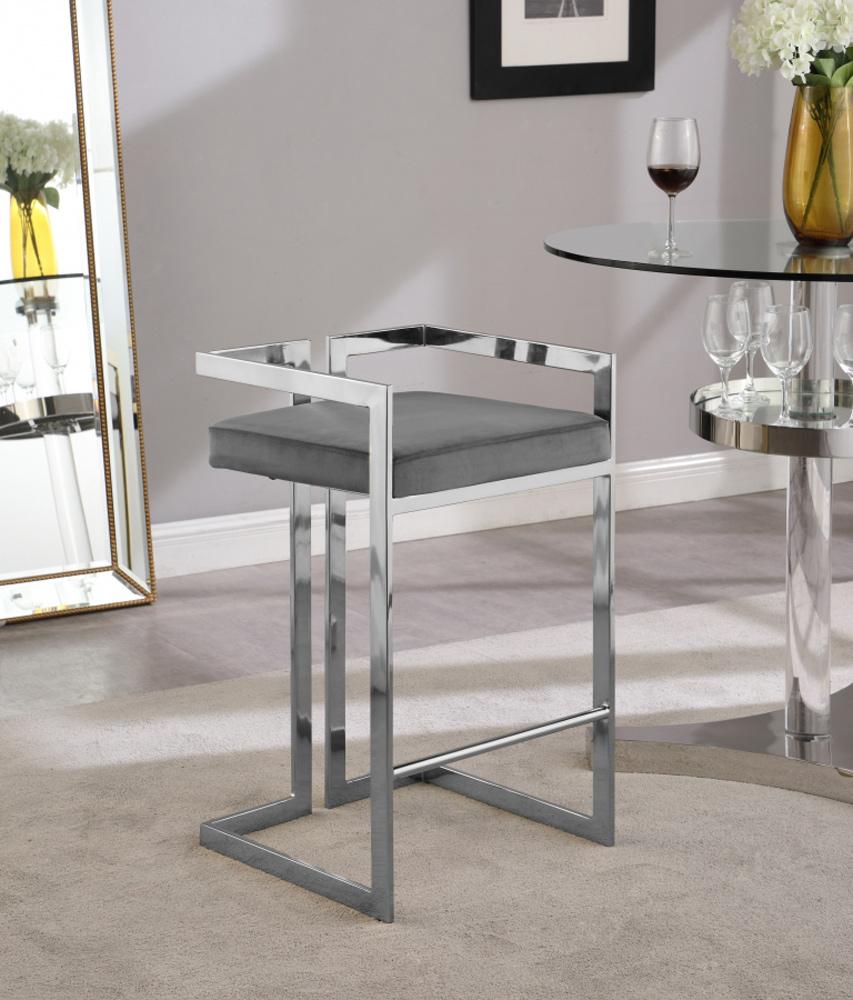 Meridian Furniture - Ezra Grey Velvet Stool (Set of 2) - 909Grey-C veiw 5