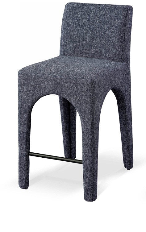 Meridian Furniture - Gramercy Blue Linen Textured Fabric Stool - 754Blue-C veiw 1