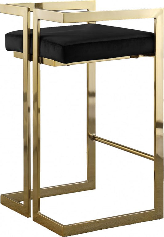 Meridian Furniture - Ezra Black Velvet Stool (Set of 2) - 912Black-C veiw 2