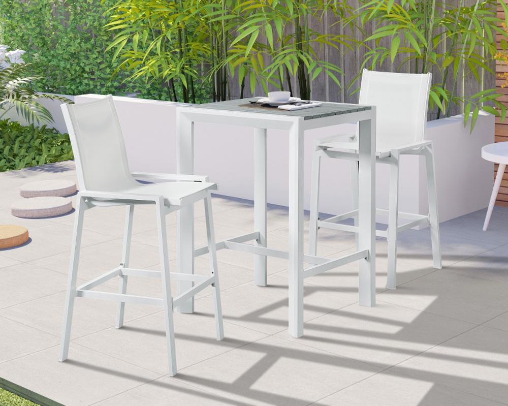 Meridian Furniture - Nizuc White Mesh Water Resistant Fabric Outdoor Patio Aluminum Mesh Barstool (Set of 2) - 386White-C veiw 7