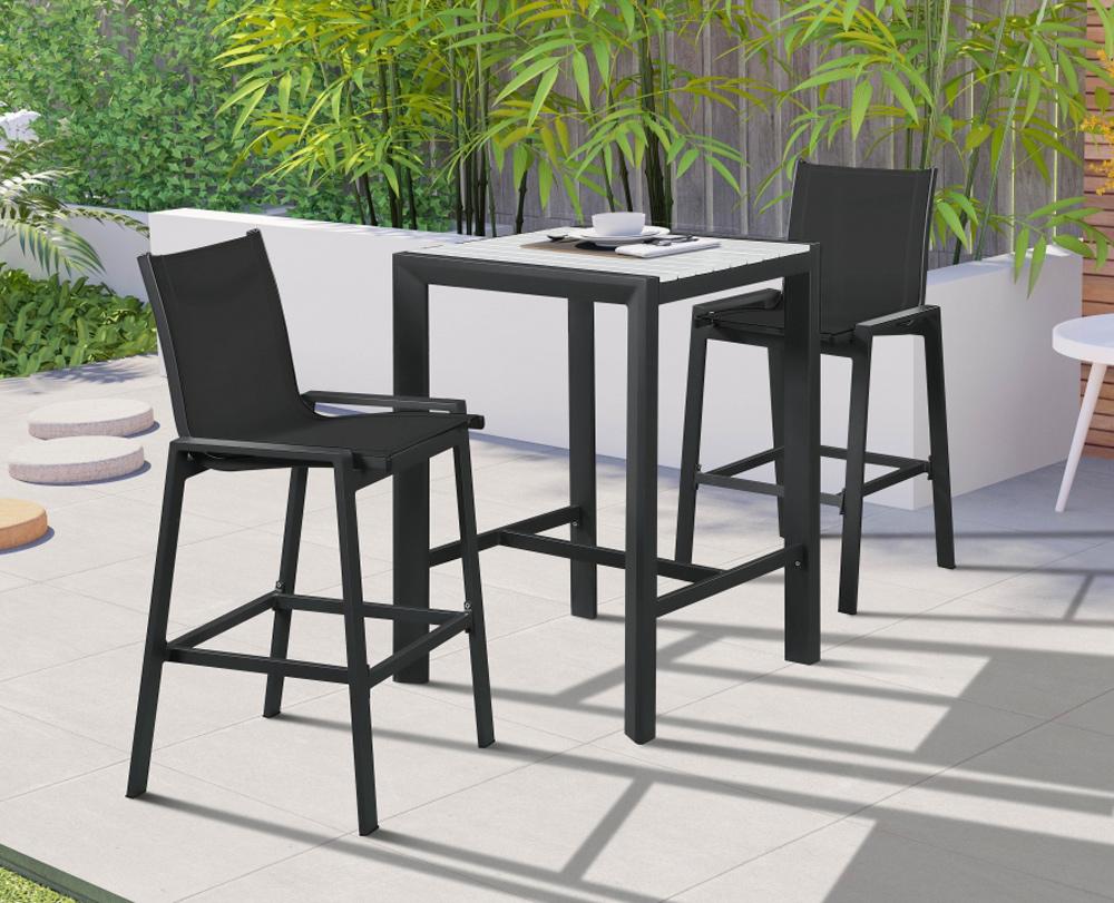 Meridian Furniture - Nizuc Black Mesh Water Resistant Fabric Outdoor Patio Aluminum Mesh Barstool (Set of 2) - 387Black-C veiw 6