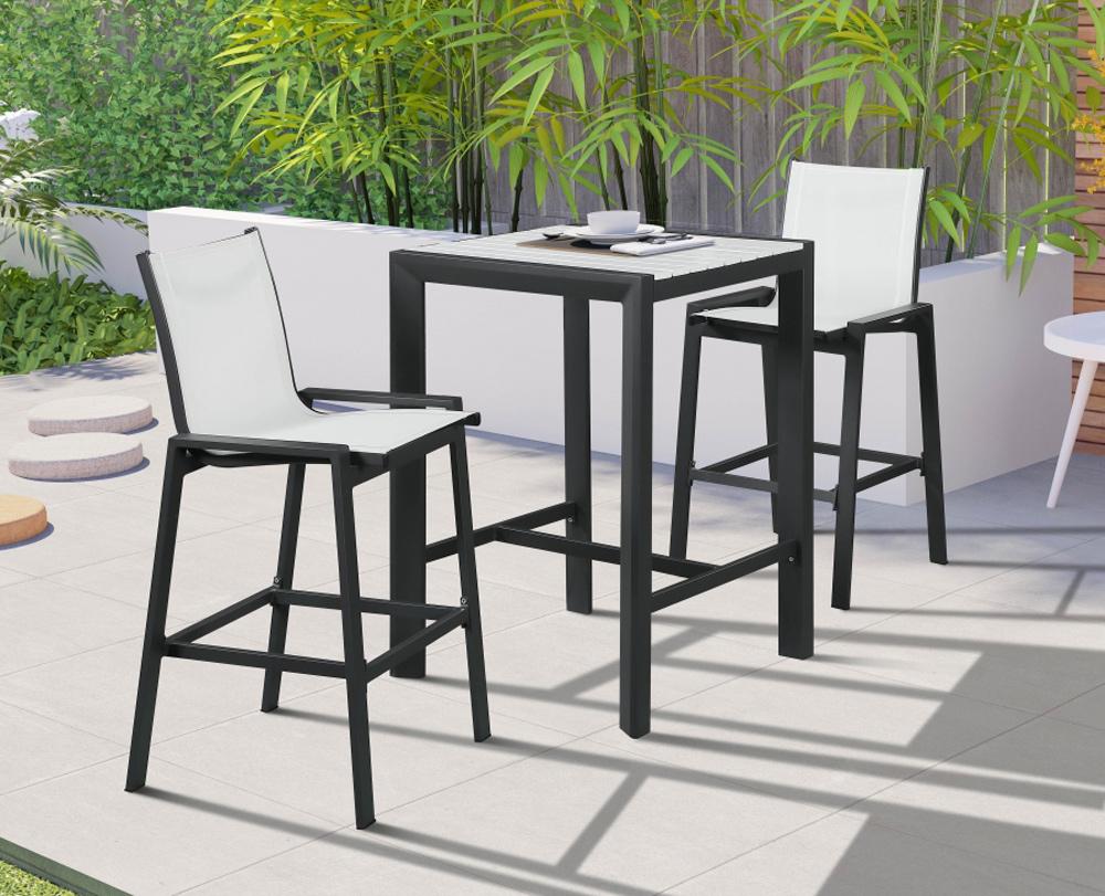 Meridian Furniture - Nizuc White Mesh Water Resistant Fabric Outdoor Patio Aluminum Mesh Barstool (Set of 2) - 387White-C veiw 6
