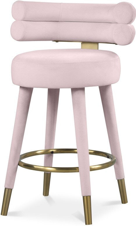Meridian Furniture - Fitzroy Pink Velvet Counter Stool (Set of 2) - 798Pink-C veiw 1