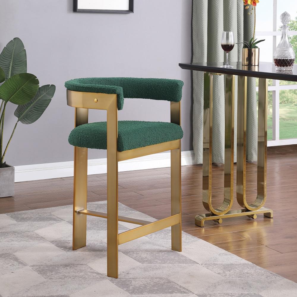 Meridian Furniture - Romeo Green Boucle Fabric Counter Stool (Set of 2) - 876Green-C veiw 6