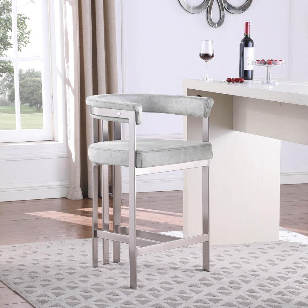 Meridian Furniture - Marcello Grey Velvet Counter Stool (Set of 2) - 939Grey-C veiw 6