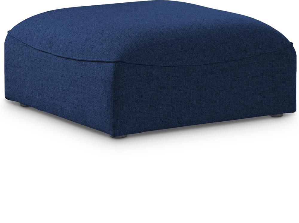 Meridian Furniture - Miramar Navy Durable Linen Textured Ottoman - 683Navy-Ott veiw 1
